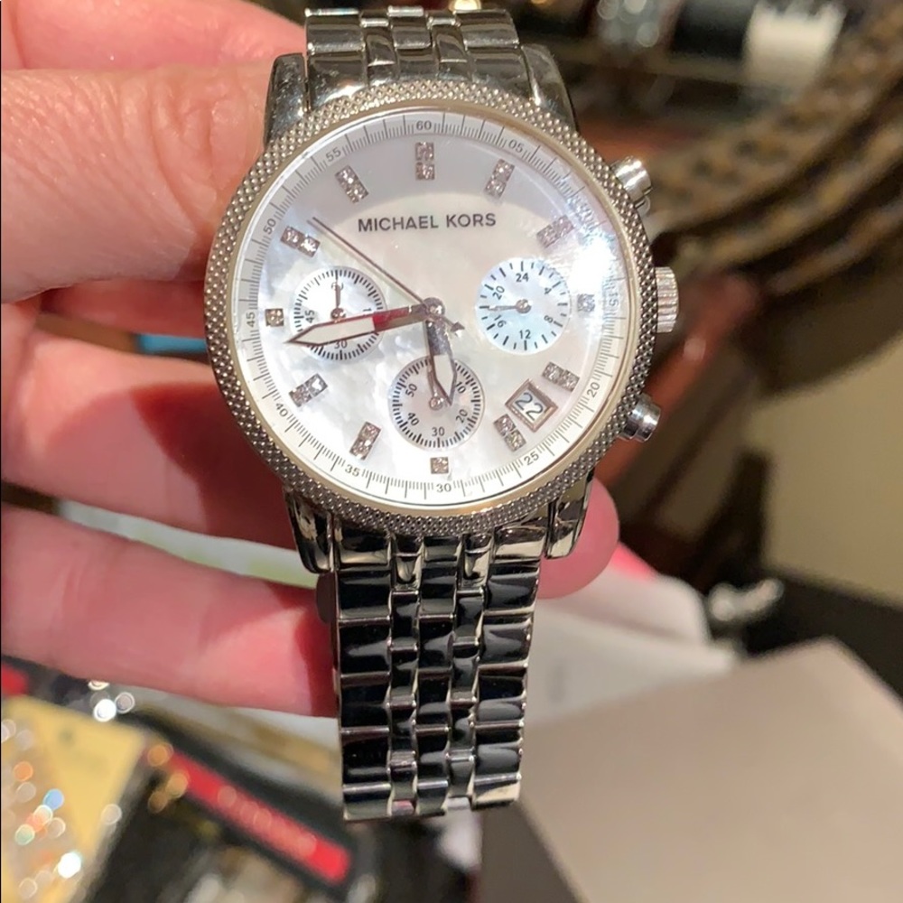 Michael Kors silver watch with diamond face